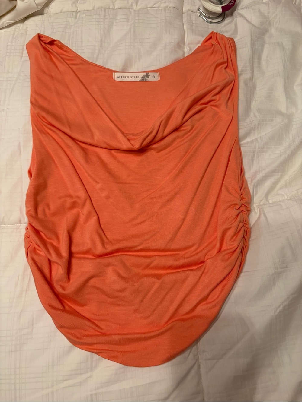 Altar'd State Coral Cowl Neck Ruched Side Tank